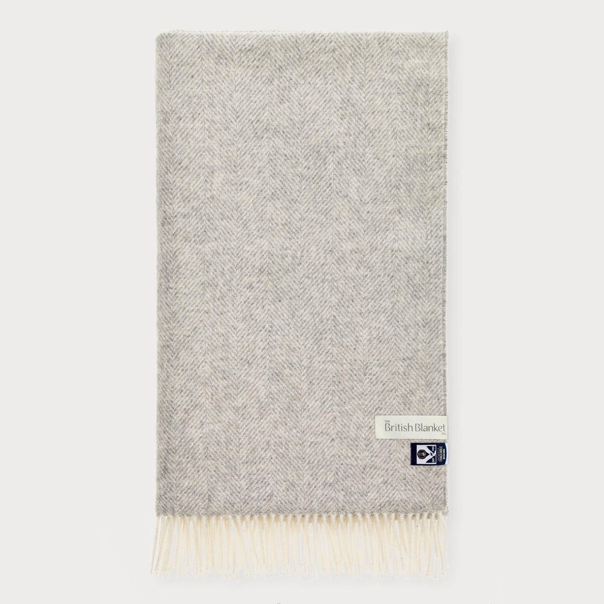 100% British Lambswool Herringbone Blanket: Grey
