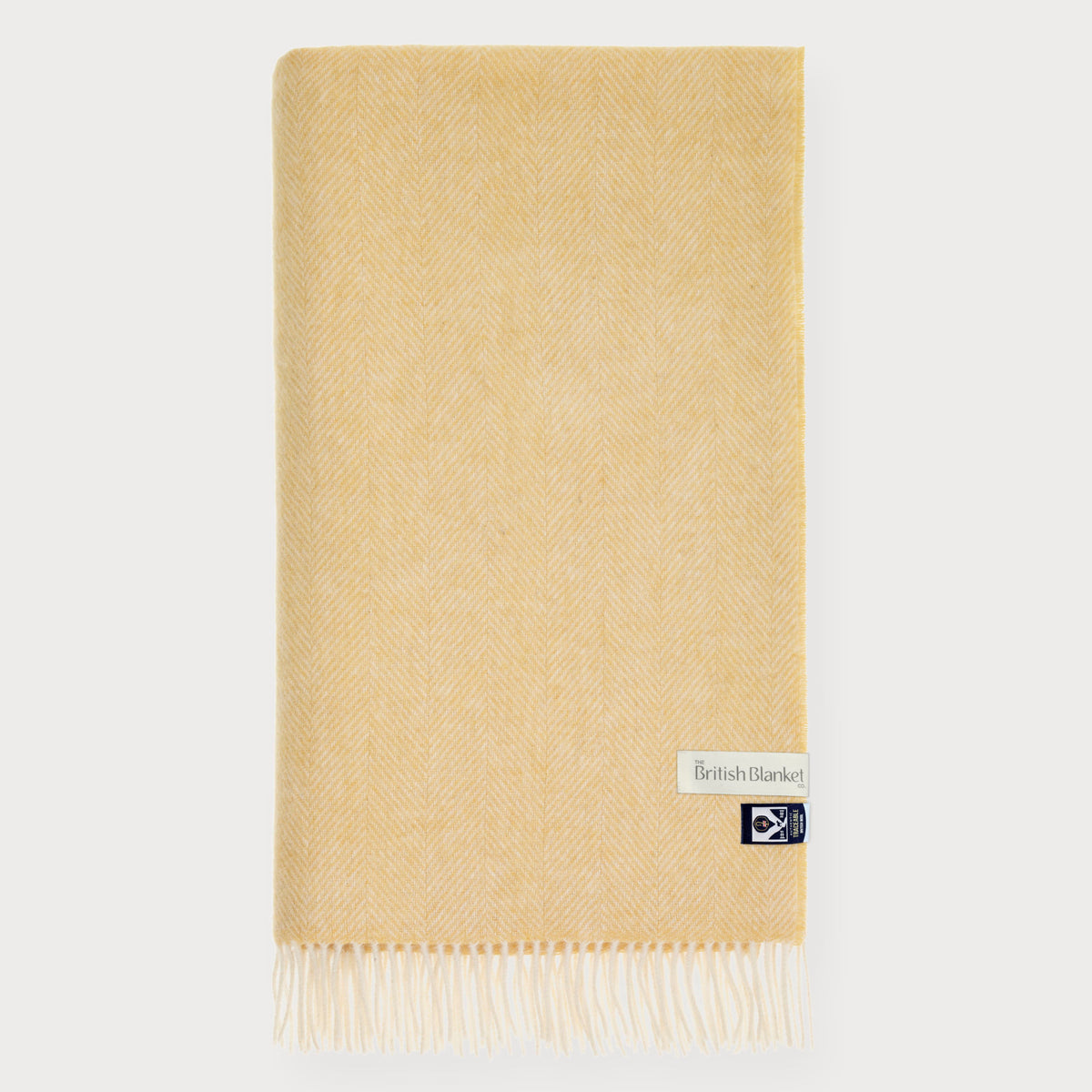 100% British Lambswool Herringbone Blanket: Yellow