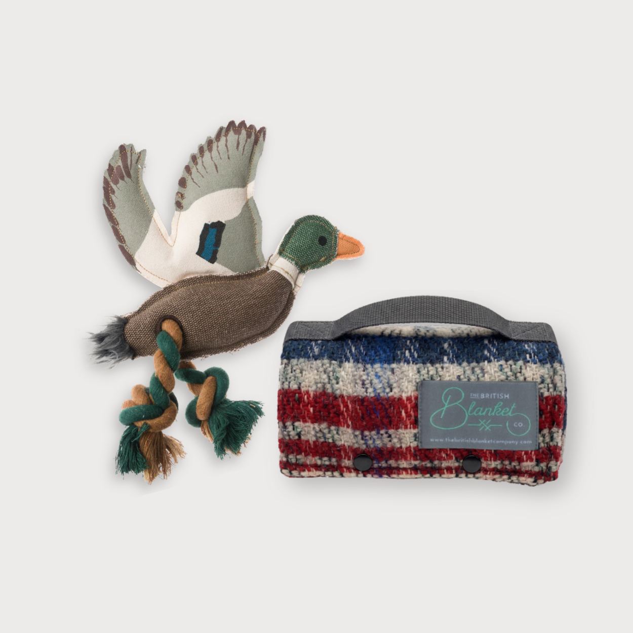Waterproof backed random recycled dog mat and playful duck toy