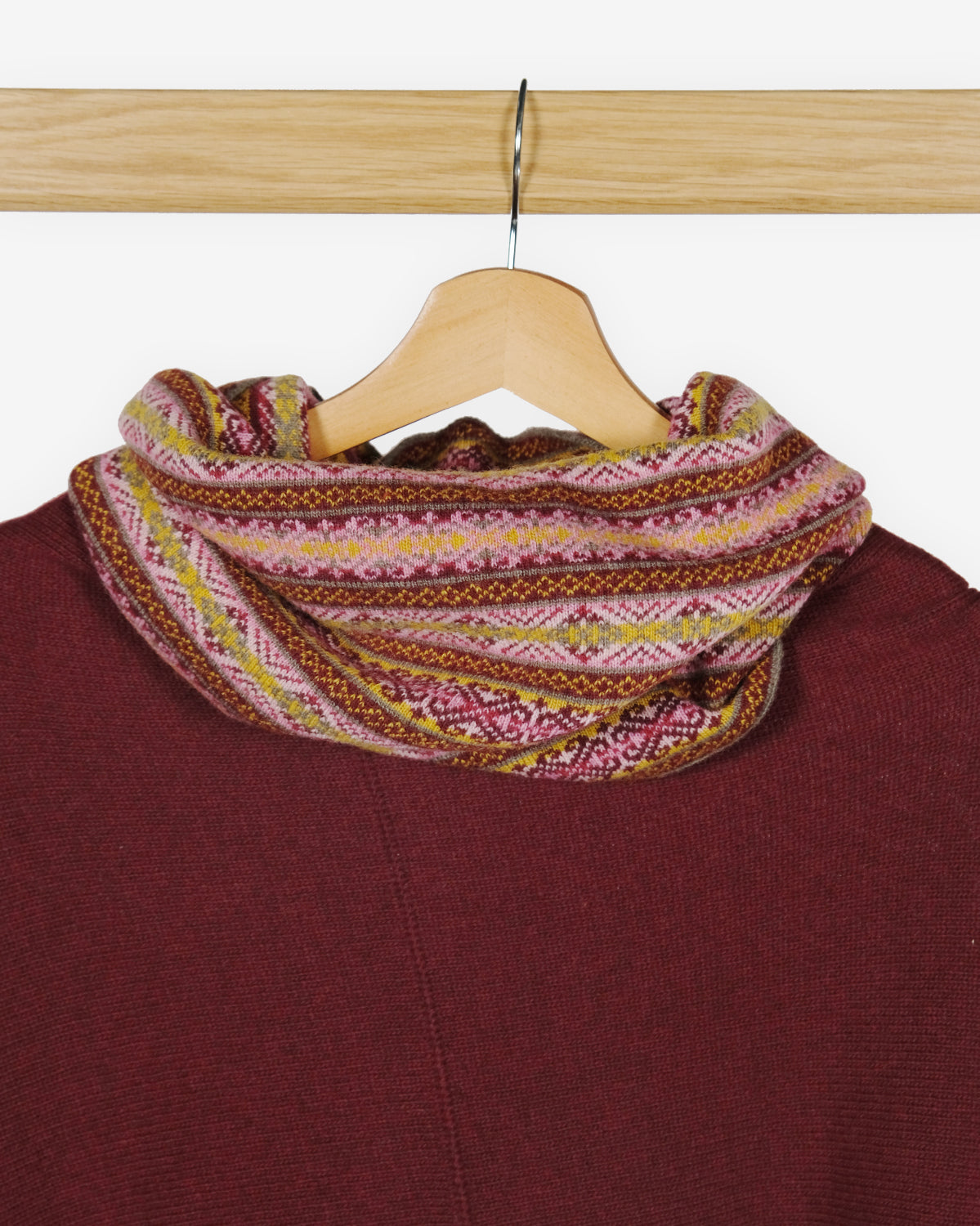 Cashmere Blend Fair Isle Snood Scarf: Berry