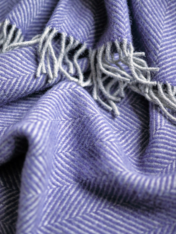 Close up of Lavender Purple and Grey Herringbone Throw by The British Blanket Company