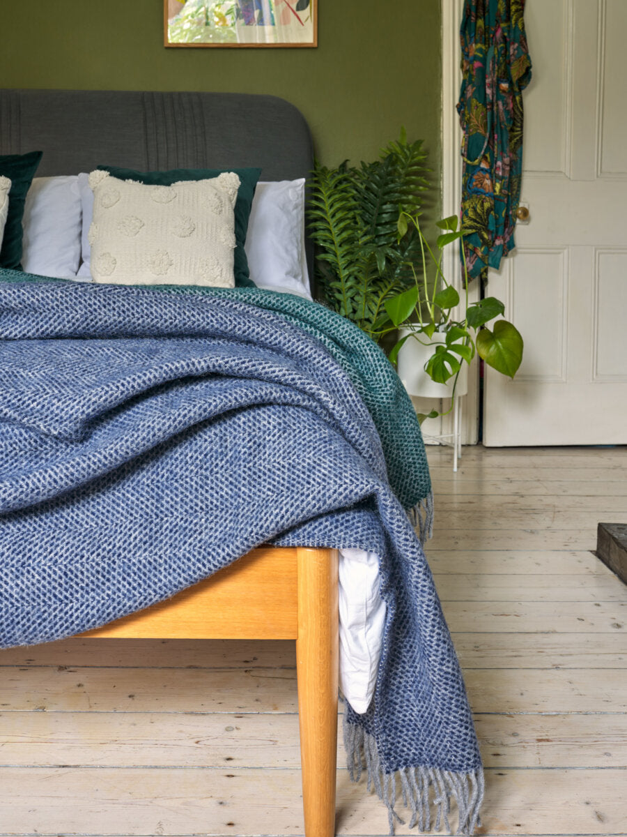 XL Navy Blue and Grey Beehive Blanket by The British Blanket Company