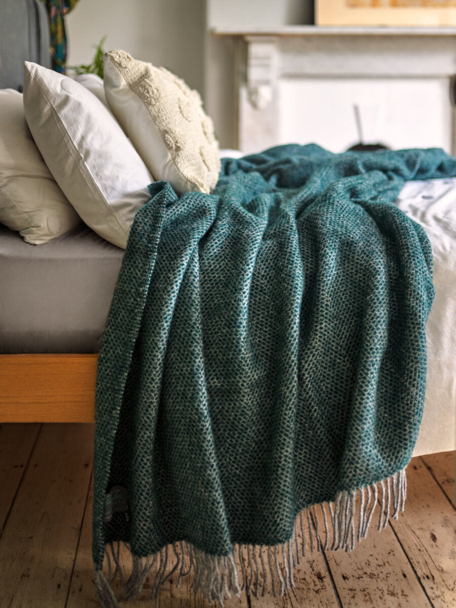 XL Cedar Green and Grey Beehive Blanket by The British Blanket Company