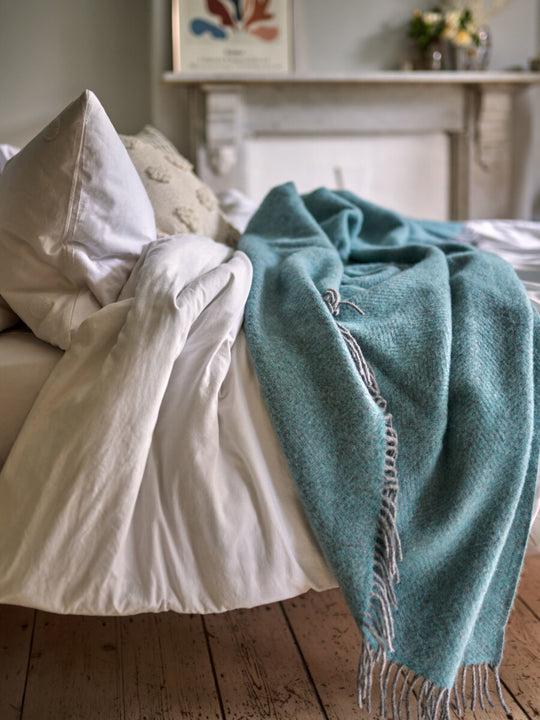 XL Mint Blue and Grey Beehive Blanket The British Blanket Company