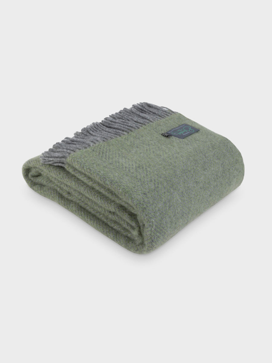 XL Fern Green and Grey Beehive Blanket by The British Blanket Company