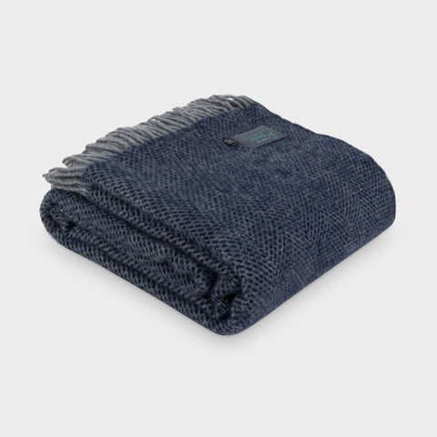 XL Navy Blue and Grey Beehive Blanket by The British Blanket Company