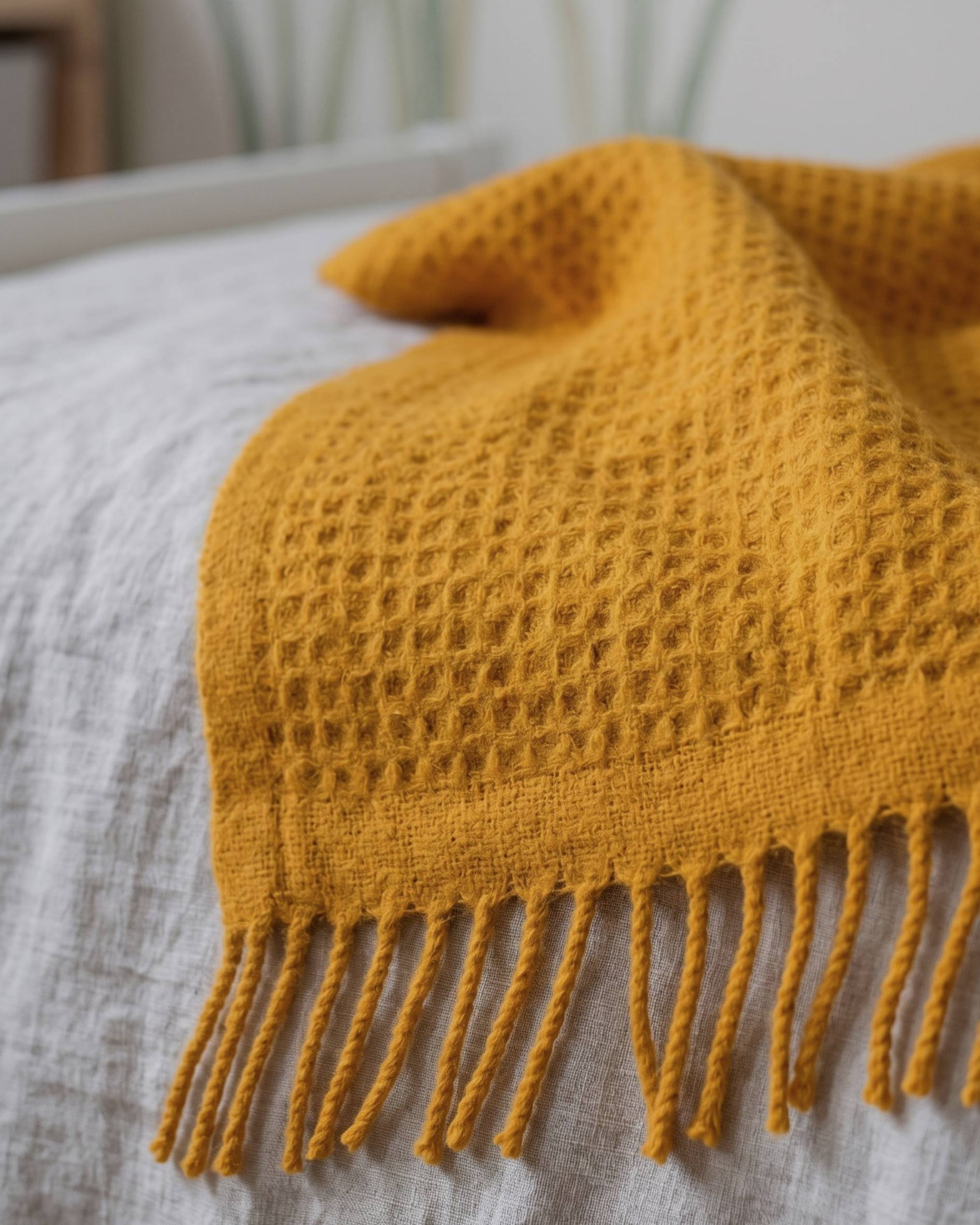 Close up of the Yellow waffle kids blanket