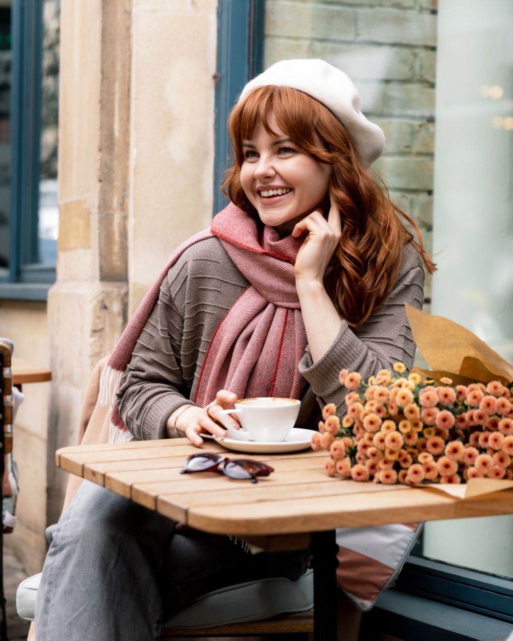 Cream Wool Beret Hat, expertly knitted and hand-felted, offering a thicker and breathable wool design, maintaining shape with a maximum circumference of 58cm.