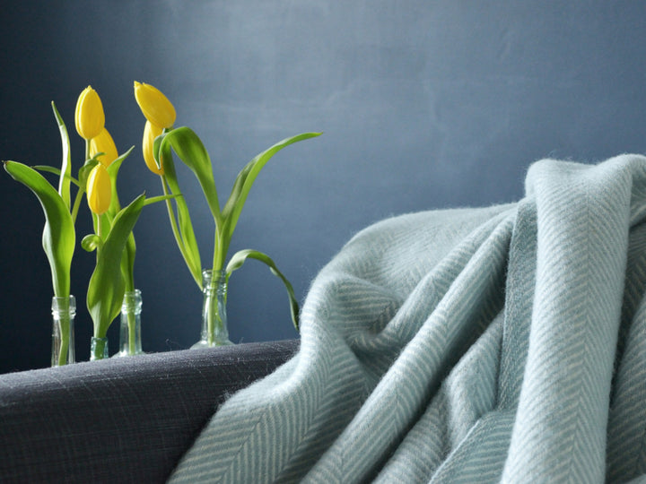 Sage Green & Grey Windmill Throw The British Blanket Company