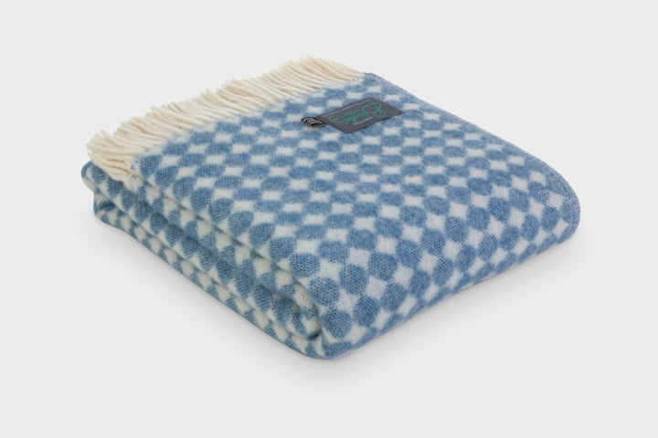 folded blue and cream spotty wool throw blanket by The British Blanket Company online shop
