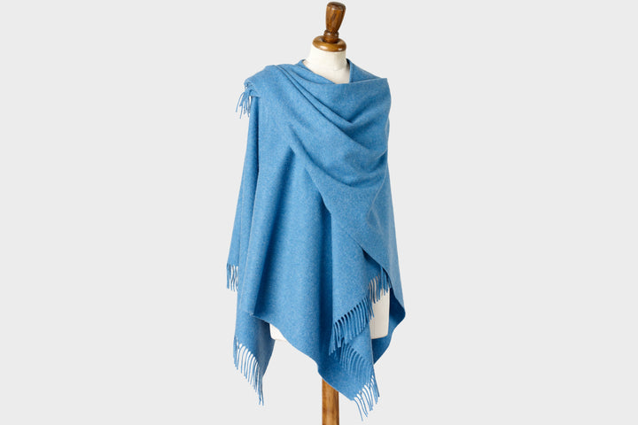 Light blue wearable lambswool blanket wrap by The British Blanket Company