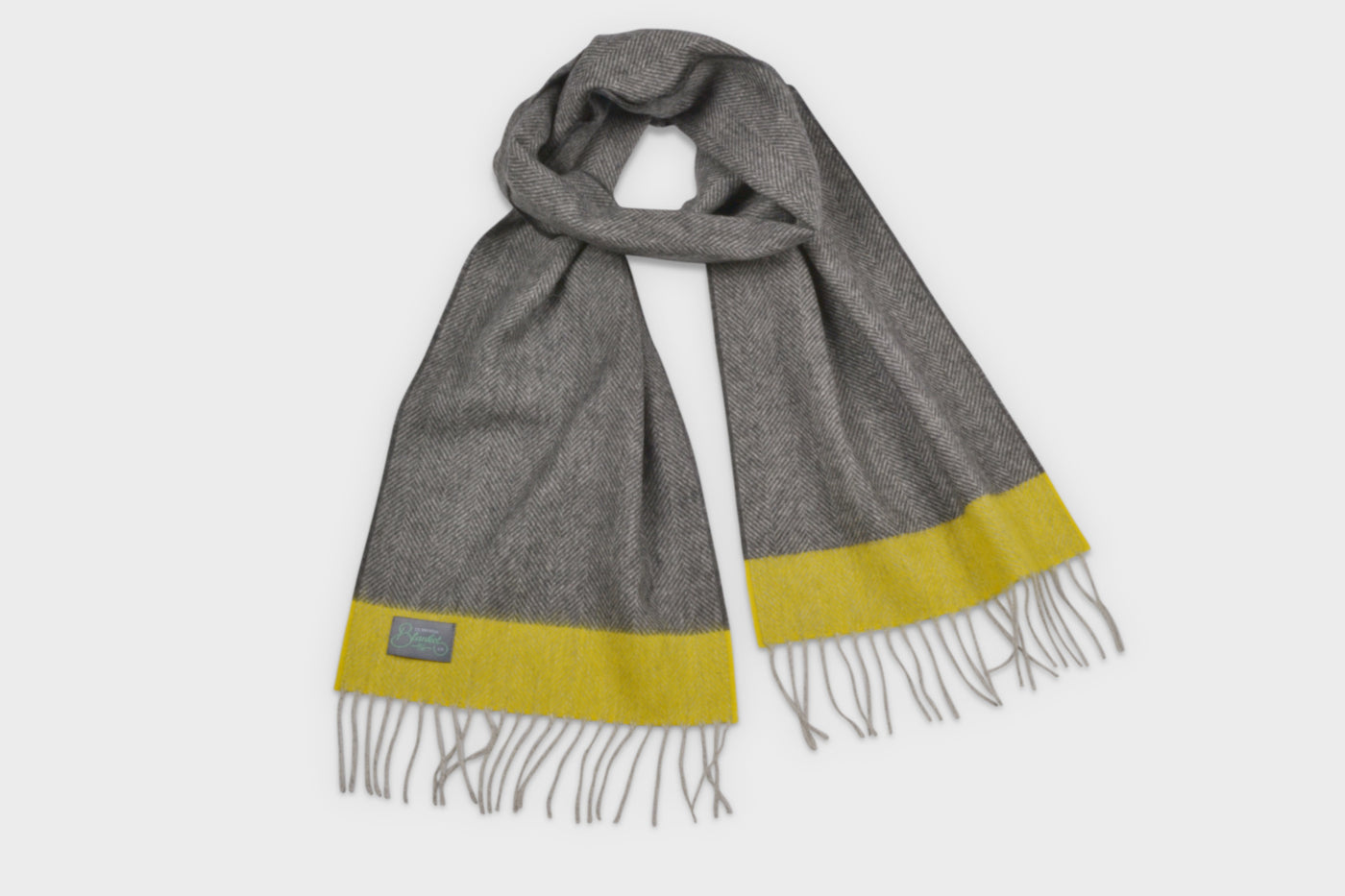 Grey and yellow lambswool scarf by The British Blanket Company