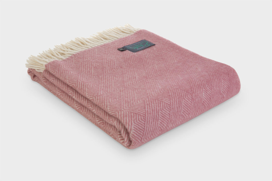 folded rose pink mountain pure wool throw blanket by The British Blanket Company online shop