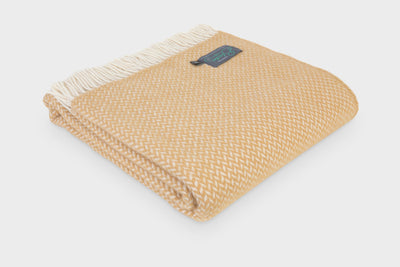 Folded XL toffee herringbone wool throw by The British Blanket Company