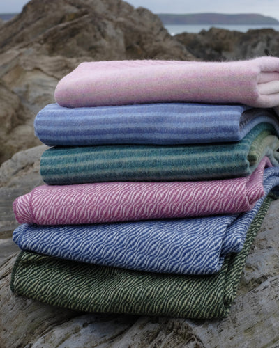A stack of wool blankets from the Shipping Forecast collection