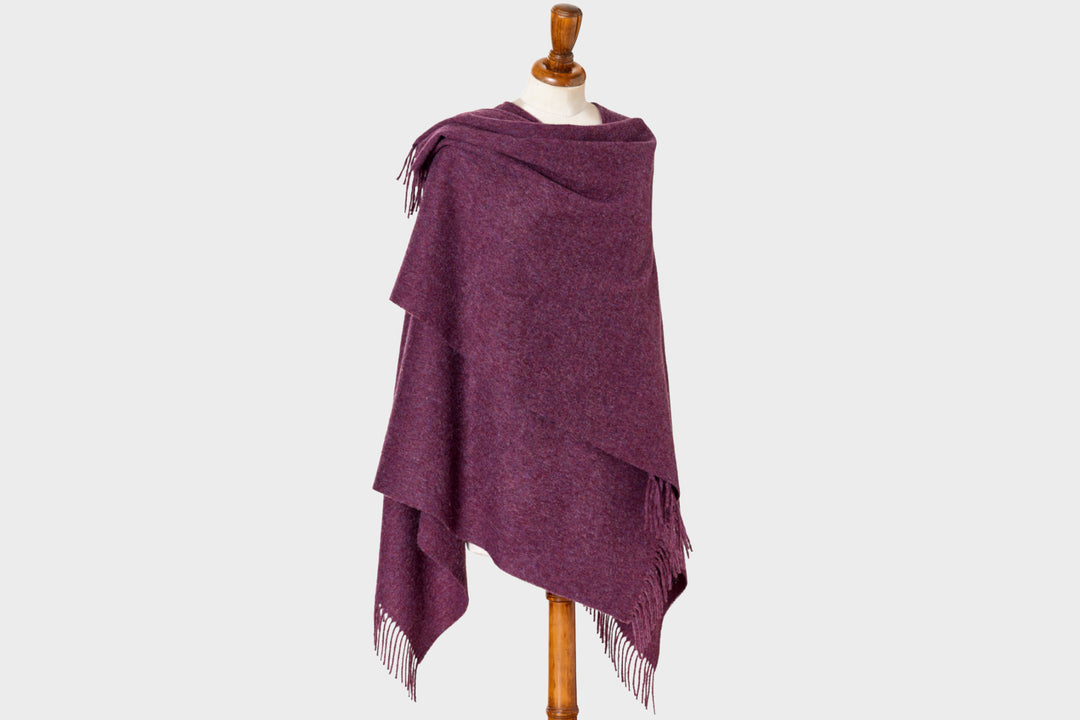 Heather purple wearable blanket wrap shawl made from soft merino lambswool by The British Blanket Company